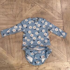 Blue Floral Long Sleeve Swim Suit